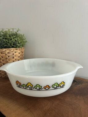Fire King #439 Flower Summerfield Round Casserole Dish 2 Quart White Vintage